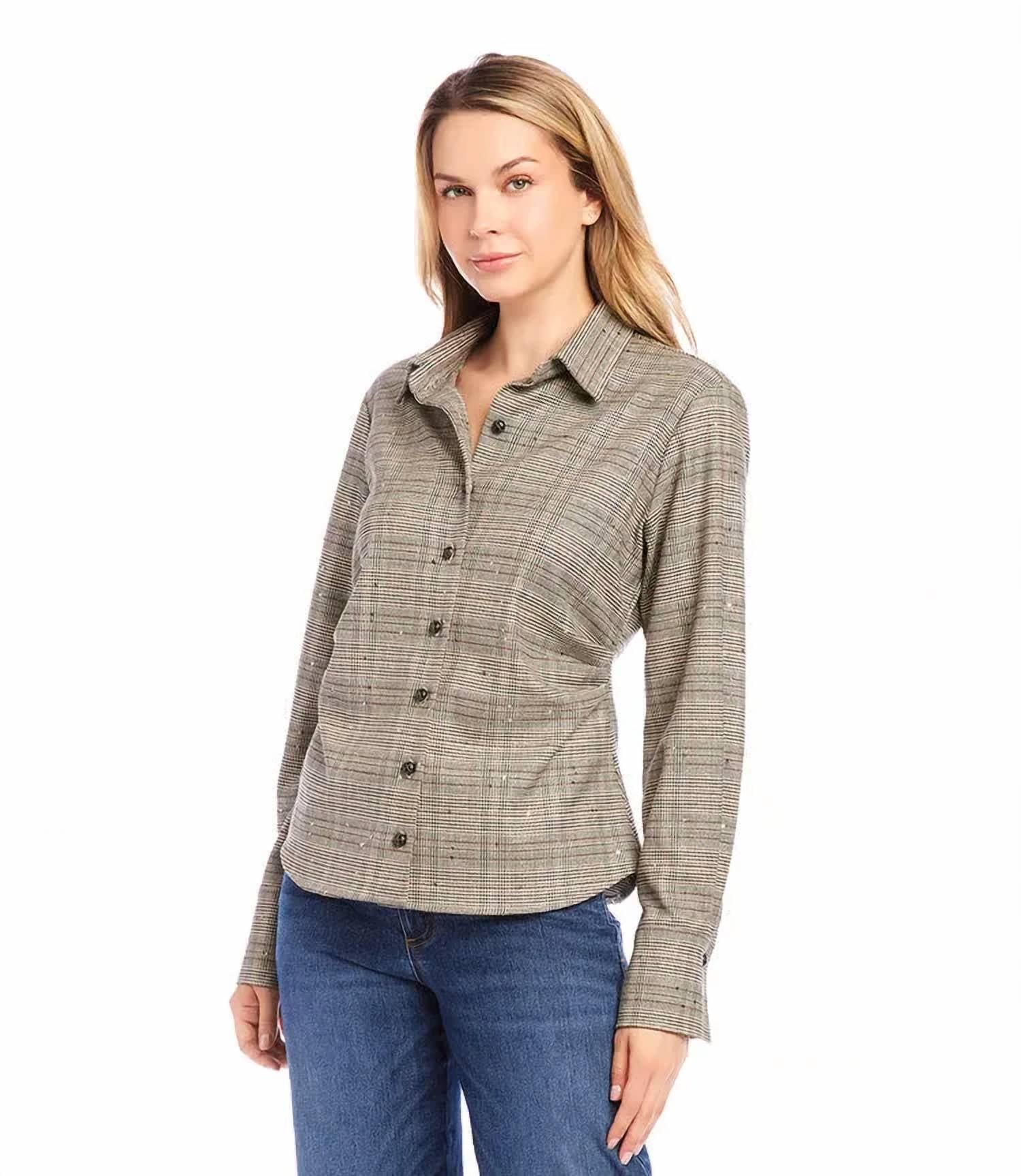 Karen Kane - Stevie Sequin Side-pleat Long Sleeve Shirt