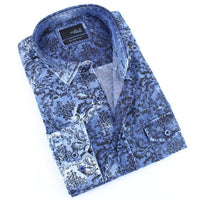 Eight X - Men's Distressed Denim Shirt With Floral Flocking