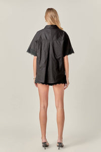 English Factory - Women's Midnight Lace Linen Shorts