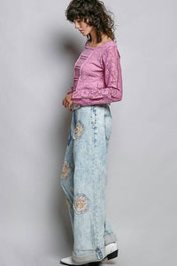 Pol - Floral Patchwork Rolled-up Straight Pants