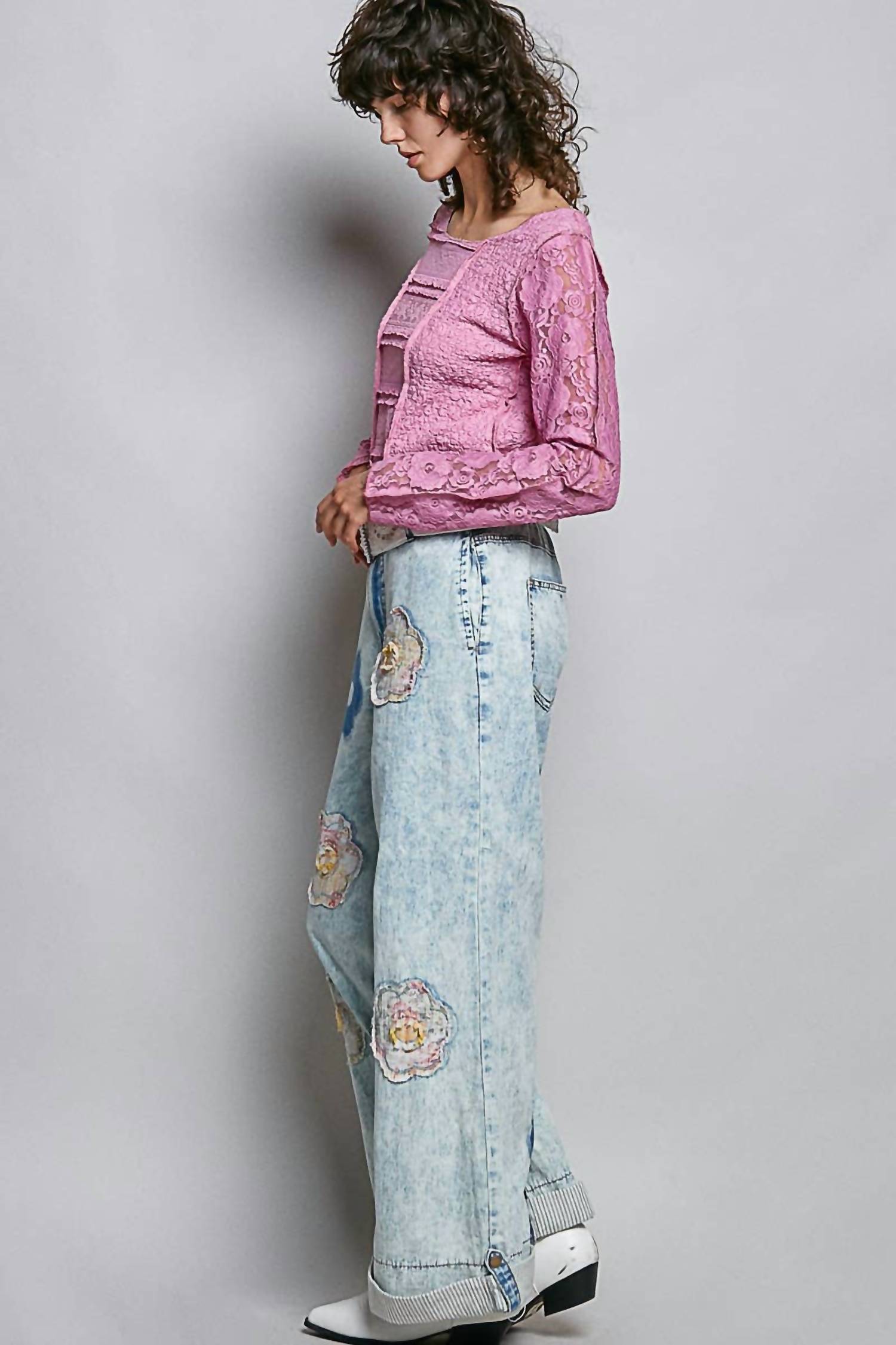 Pol - Floral Patchwork Rolled-up Straight Pants