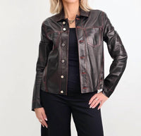 Blu Ice - Crop Stiched Leather Jacket