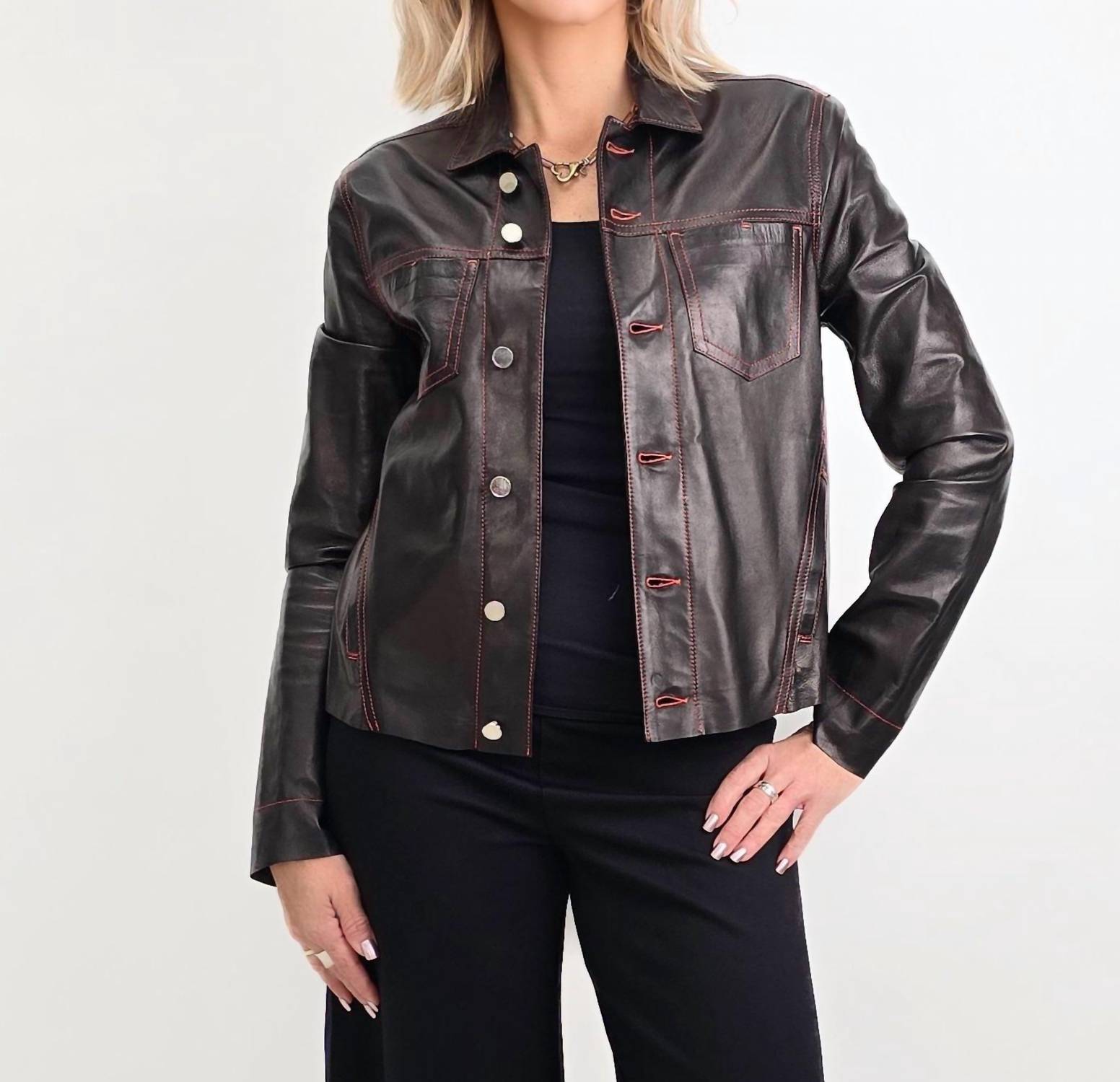Blu Ice - Crop Stiched Leather Jacket