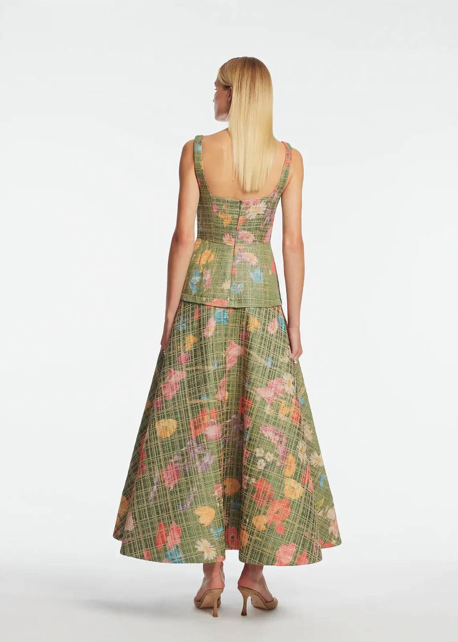 Lela Rose - FLORAL RAFFIA SQUARE NECK DRESS