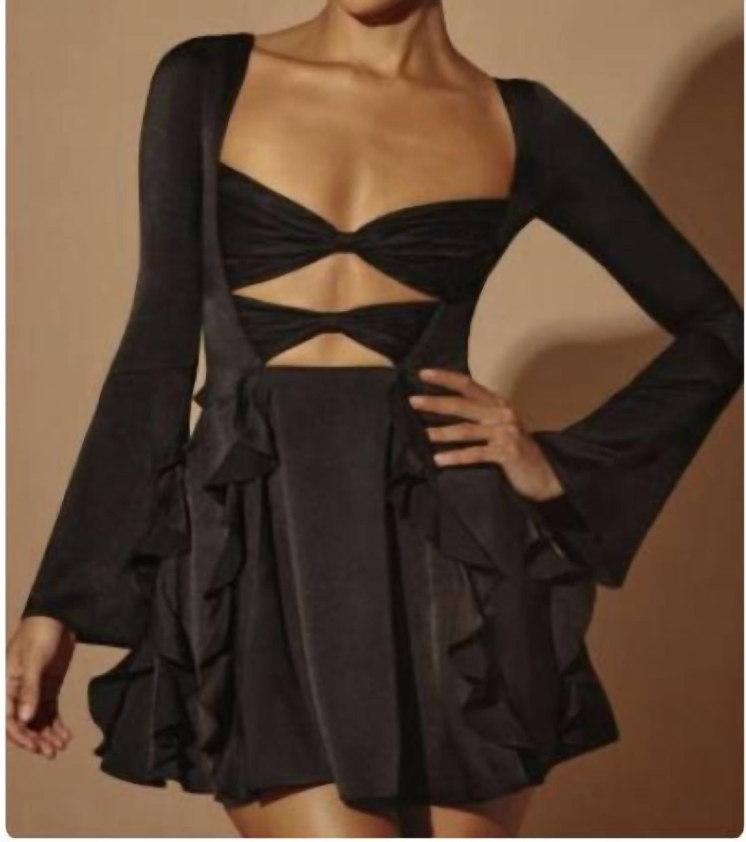 Oh Polly - Adira Long Sleeve Bow Mini Dress