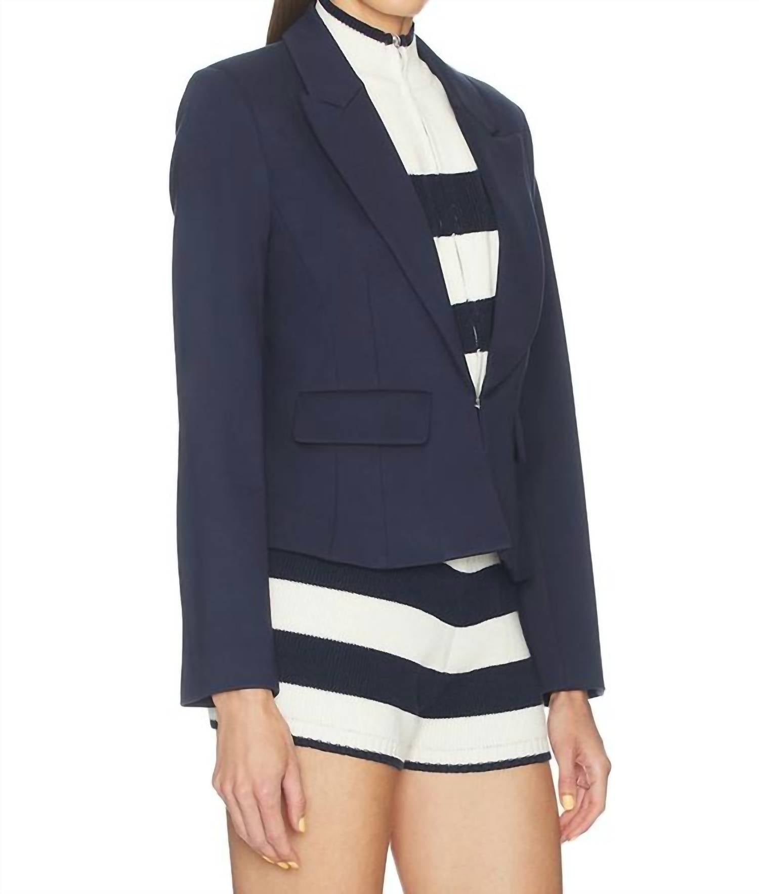 Central Park West Chelsea Rugby Stripe Dickey Jacket in navy - women's jacket - alternate view