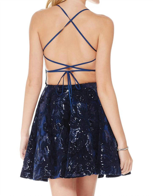 Alyce Paris - Sequin Lace Up Back Mini Dress