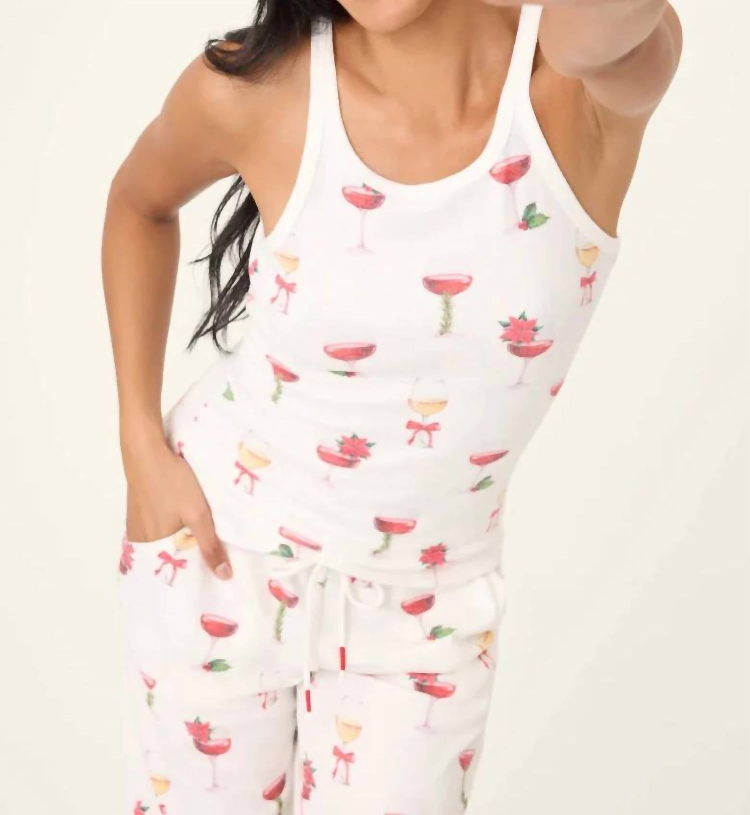 Pj Salvage - Let's Get Toasty Holiday Wine Print Tank Top