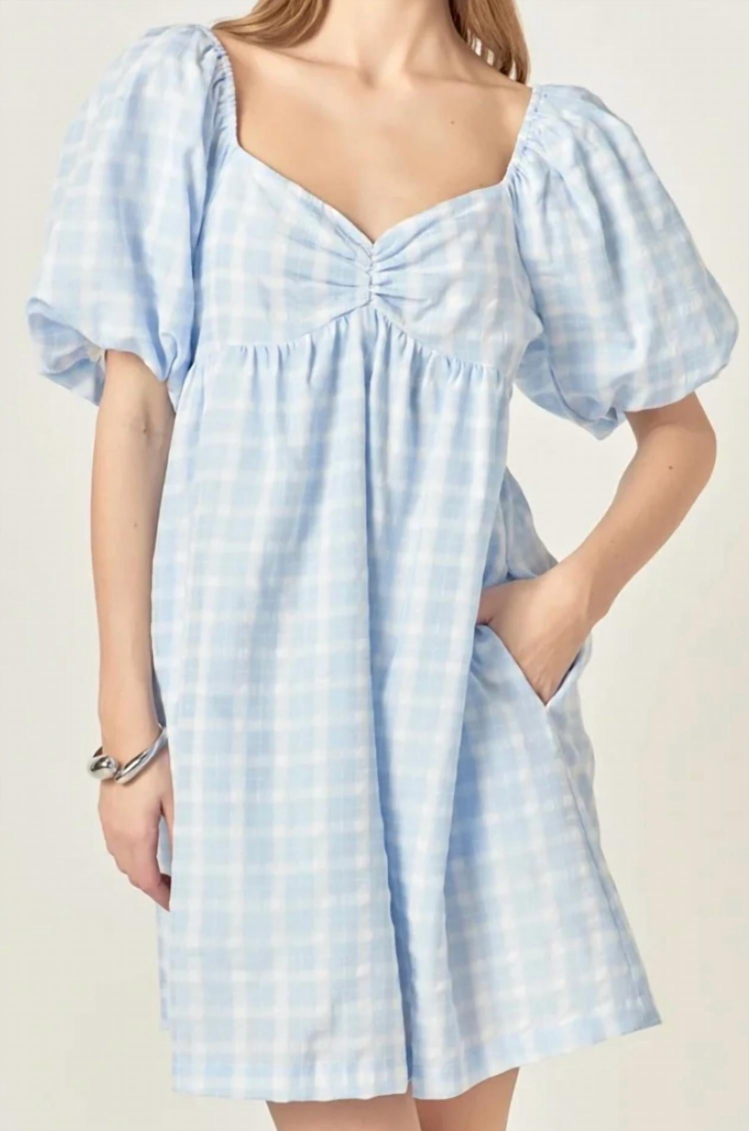 English Factory - Gingham Linen Sweetheart Baby Doll Dress