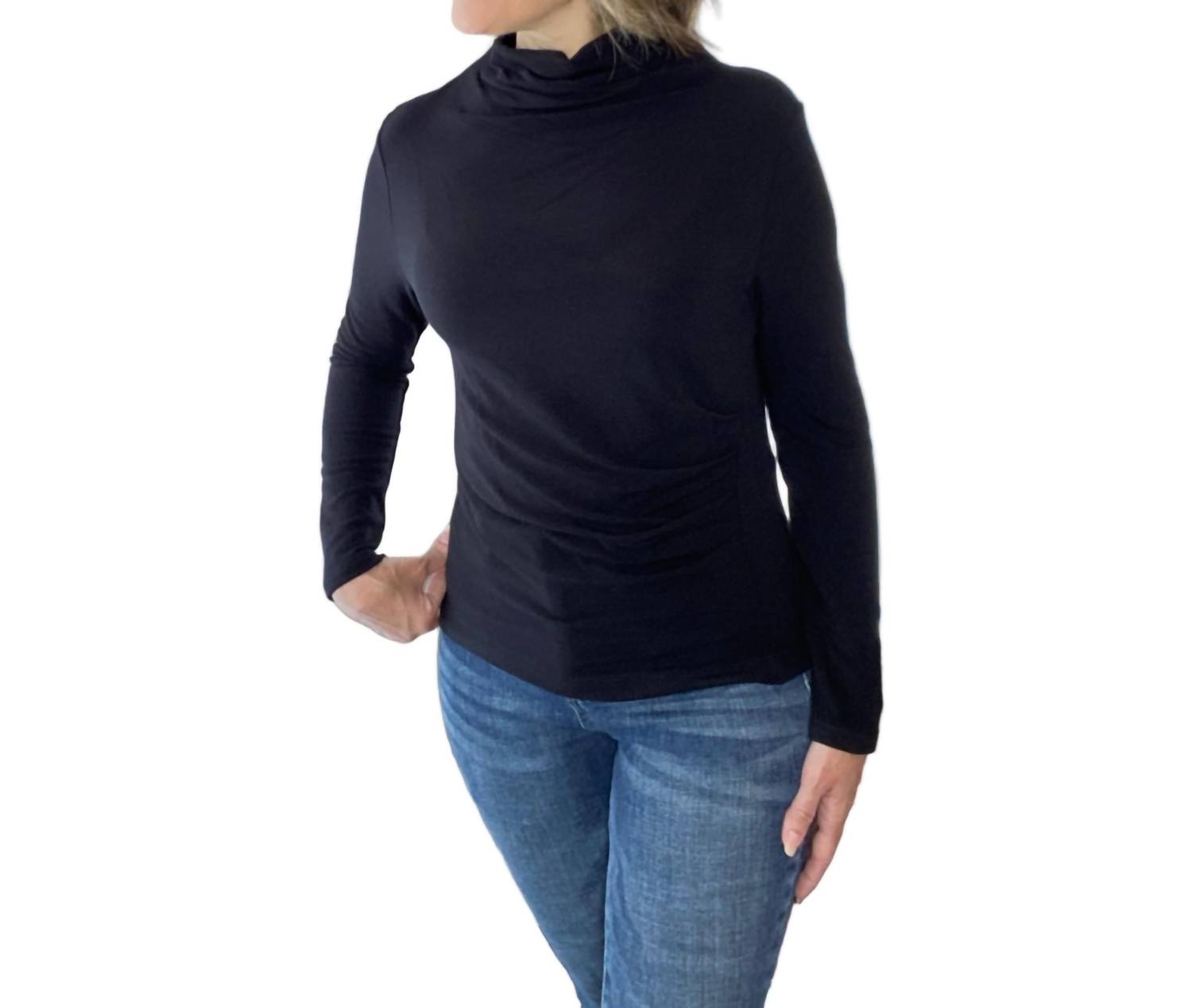 Clara Sun Woo Silky Knit Top With Side Ruching in black - women's blouse