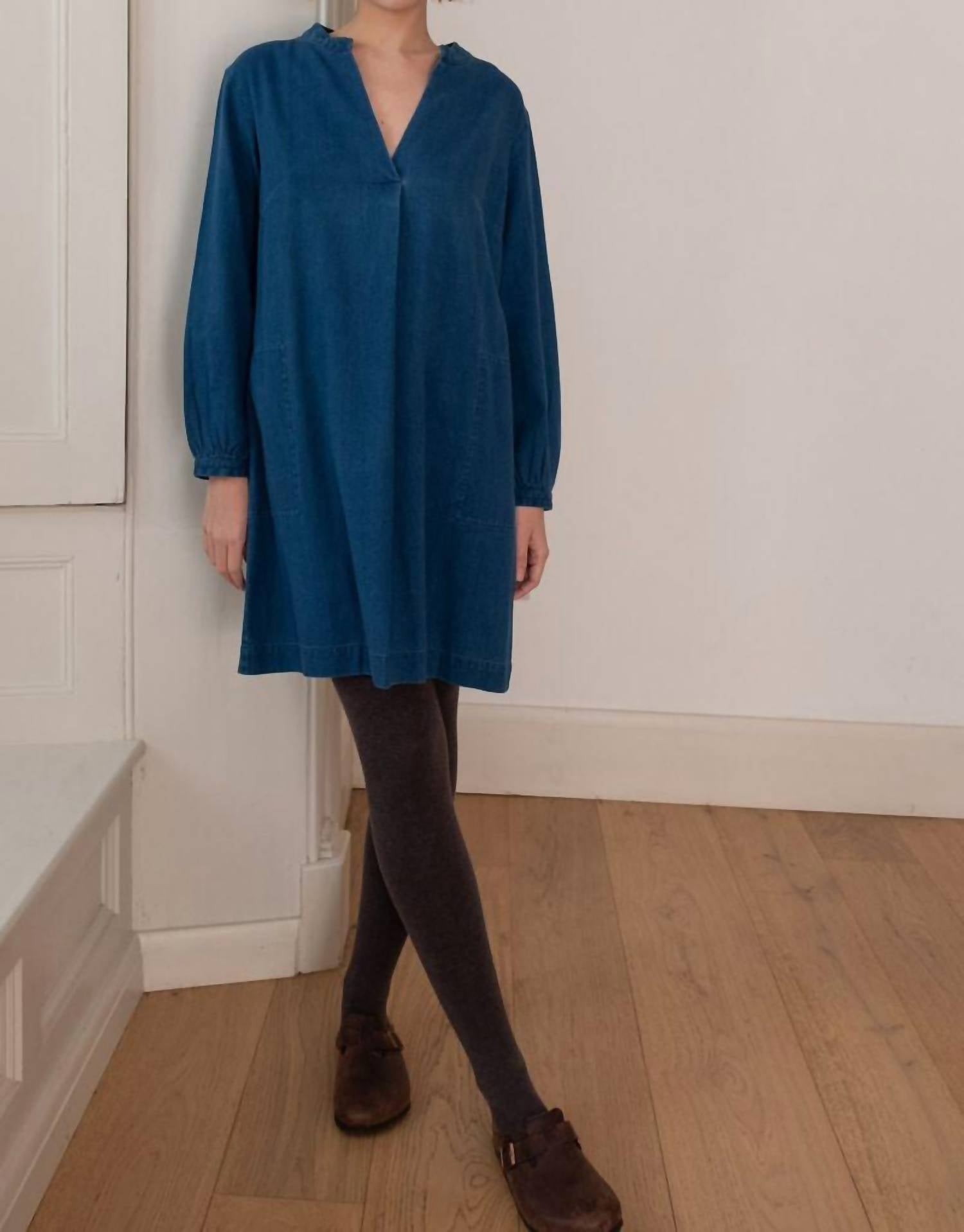 BIBICO Wren Long Sleeve Dress in textured denim - women's dress