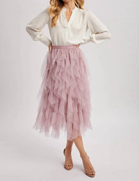 Bluivy - Spiral Ruffled Tulle Midi Skirt