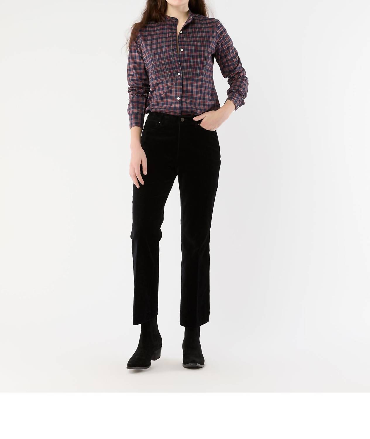 Ann Mashburn Hattie Shirt in navy red stewart tartan poplin - women's shirt - view 6