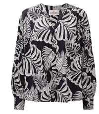 Karmamia AMELIA V-NECK SHIRT in navy palm - women's blouse - alternate view
