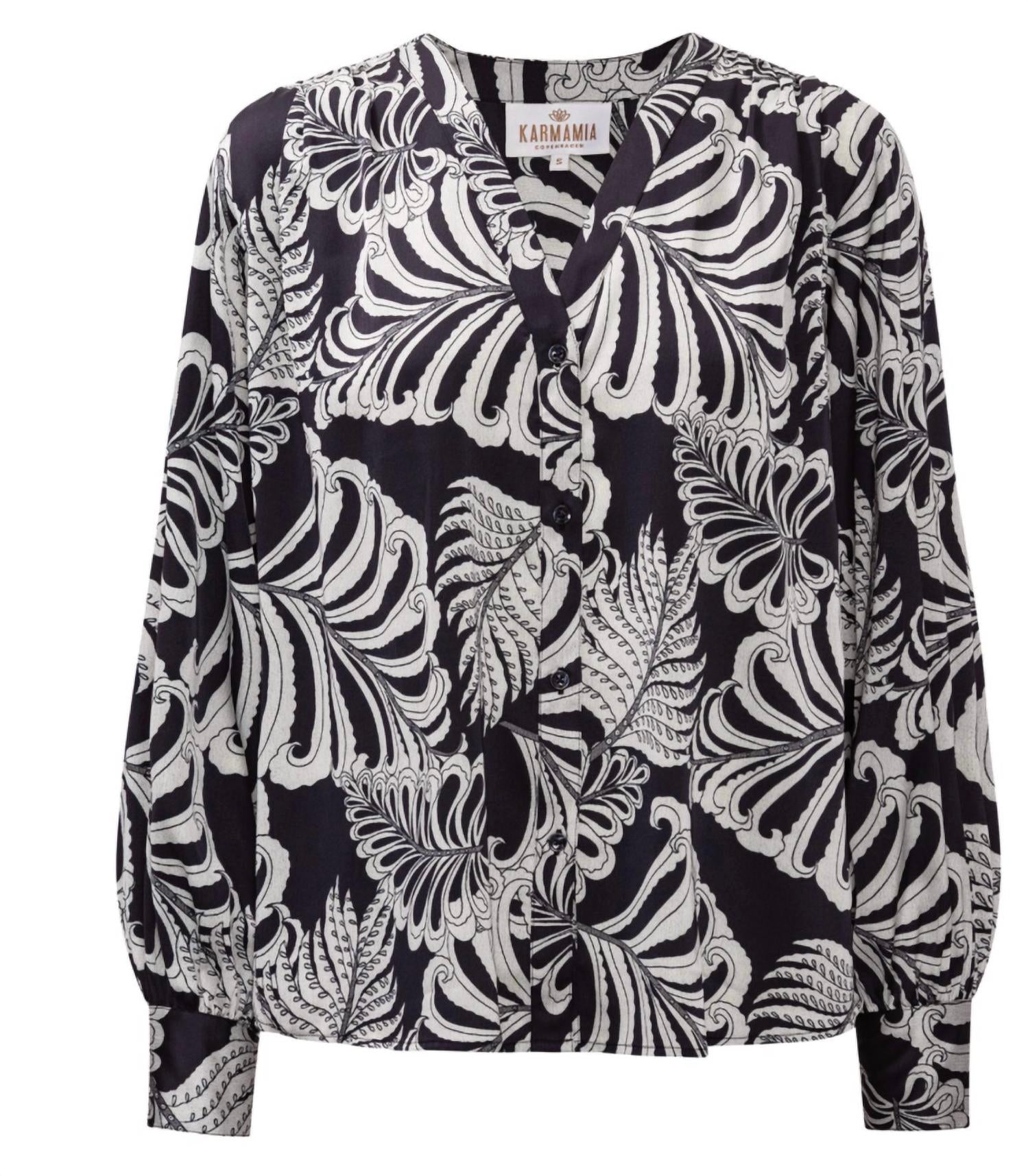 Karmamia AMELIA V-NECK SHIRT in navy palm - women's blouse - alternate view