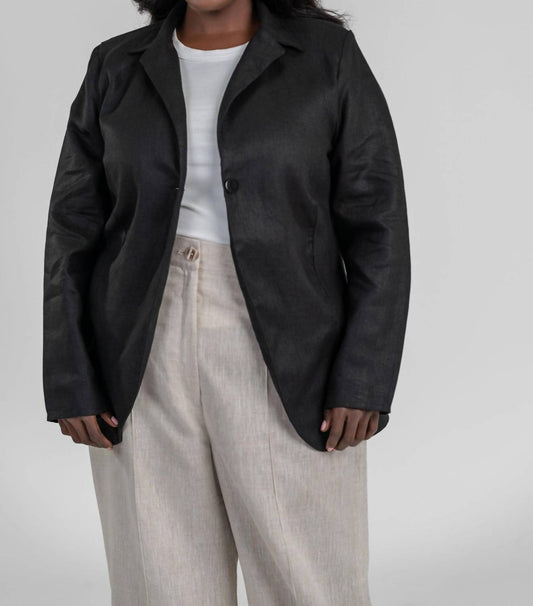 Adriana Contreras - Black Linen Long Sleeve Button Front Blazer - Plus