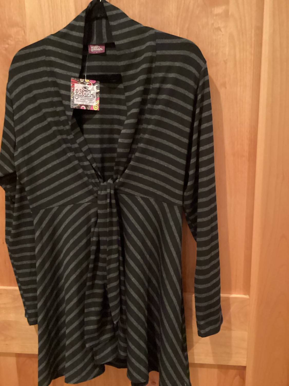 Salaam Women's Tie Wrap Jacket in black grey stripe - women's jacket