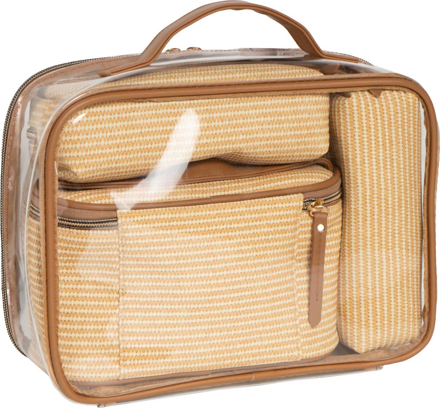 Joan & David - Women's Straw Texture 4 Piece Clear Cosmetic Bag Set