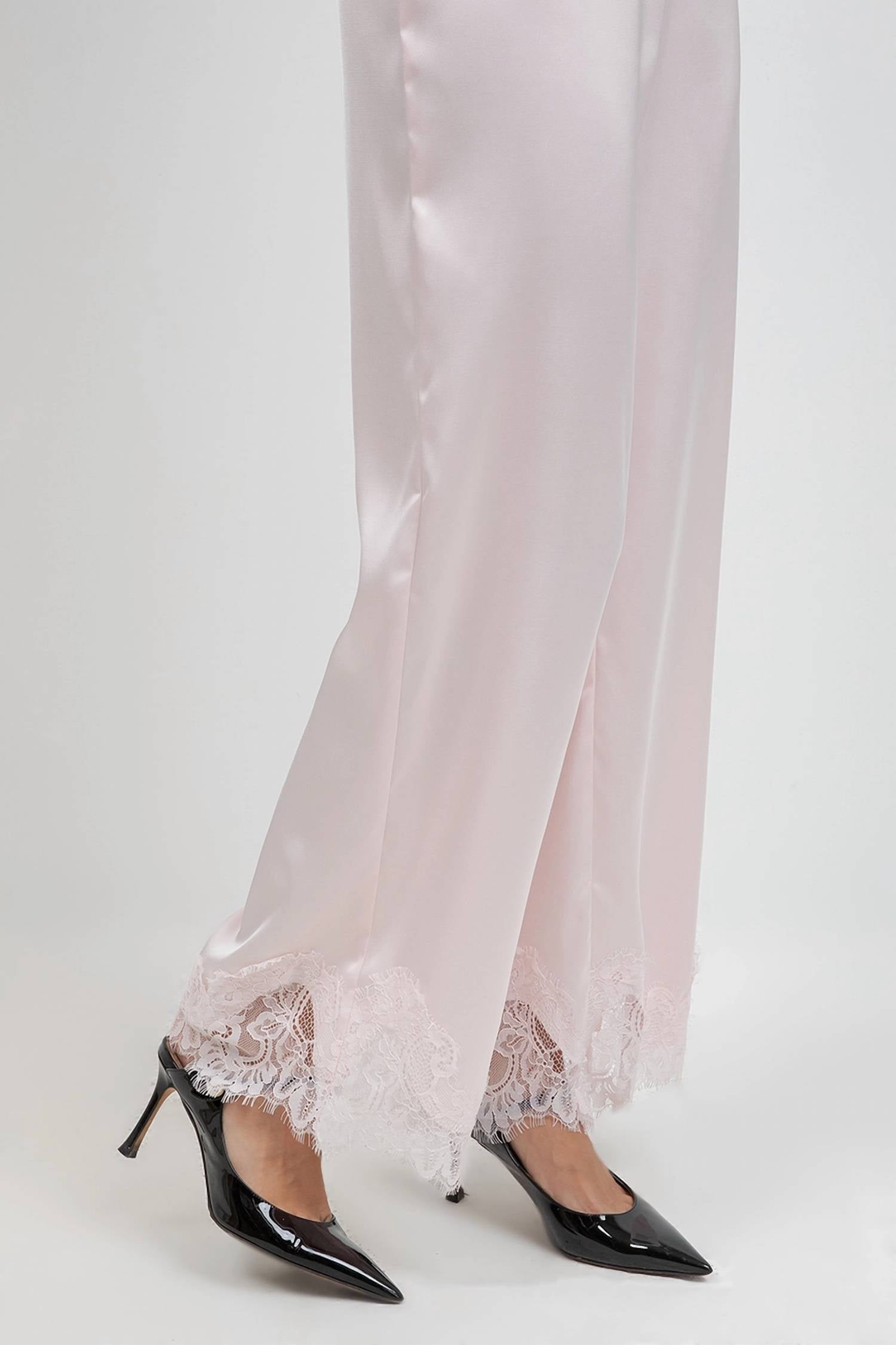 Whiteroom+Cactus - Satin Straight Leg Pants with Lace Hemming