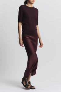 Saint Art Talia Charmeuse Maxi Skirt in grape 1 - women's skirt - detail view