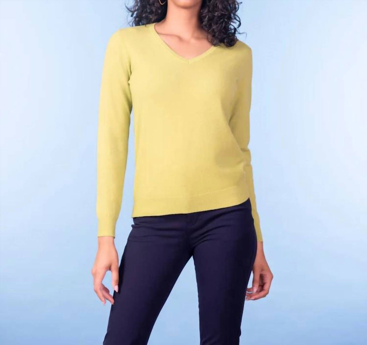 Alison Sheri - Essential Long Sleeve V-neck Sweater