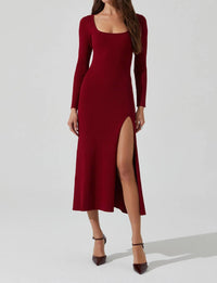 ASTR Long Sleeve Ribbed Sweater Dress in red cherry - women's dress - view 4