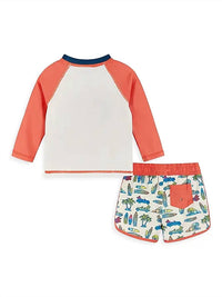 Andy & Evan - Boy's Surf Print Rashguard And Swim Trunks Set