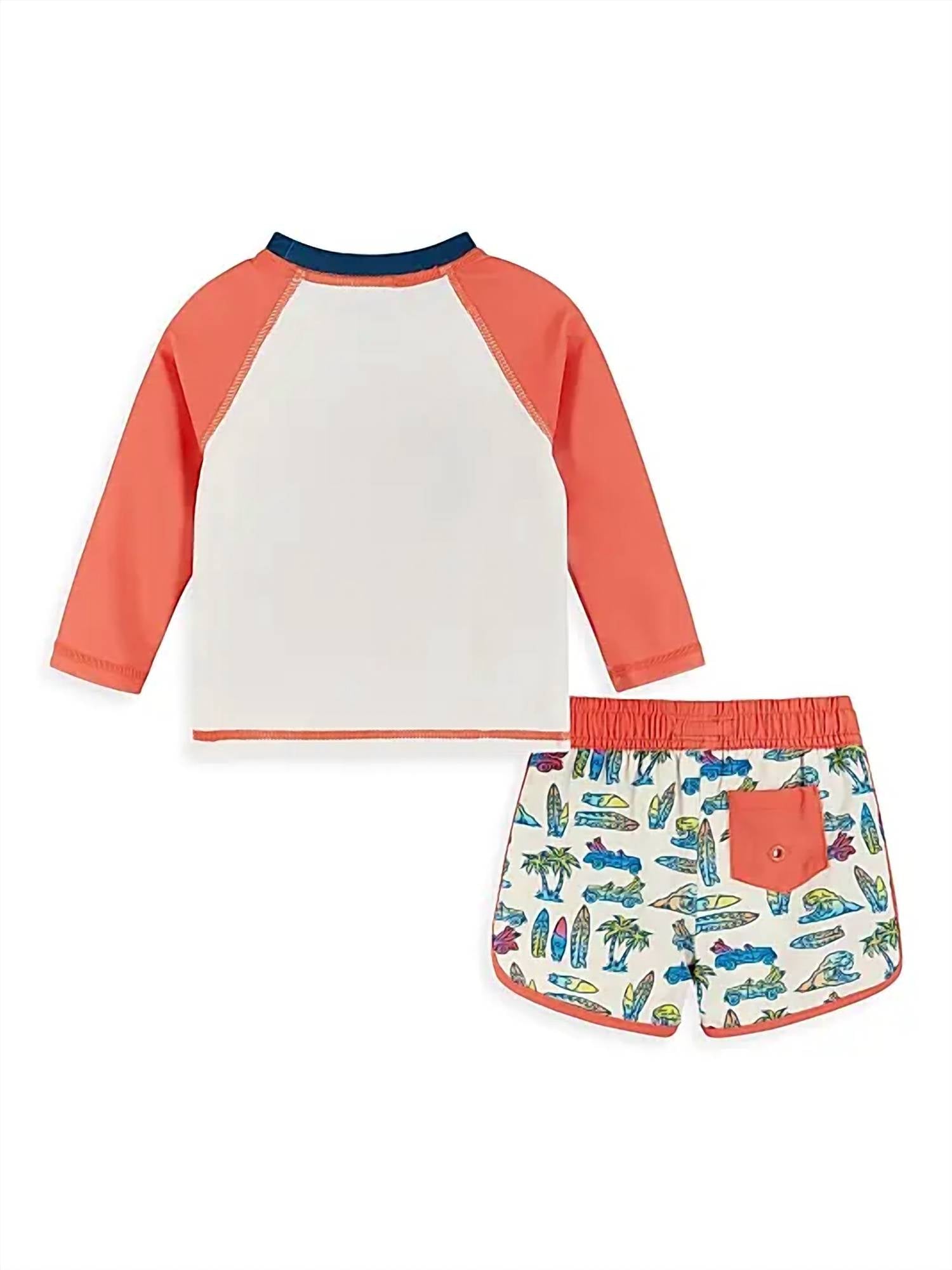 Andy & Evan - Boy's Surf Print Rashguard And Swim Trunks Set