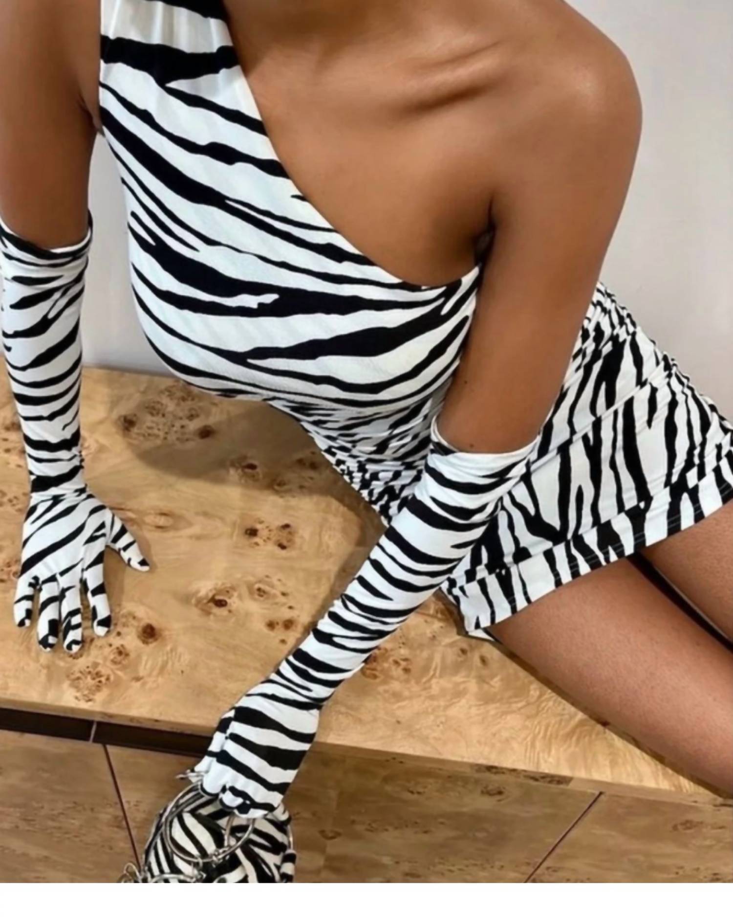 Miscreants London - One-shoulder Dress With Matching Gloves