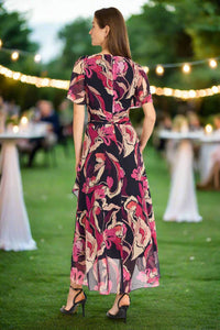 Maggy London - Flutter Sleeve High-low Midi Dress
