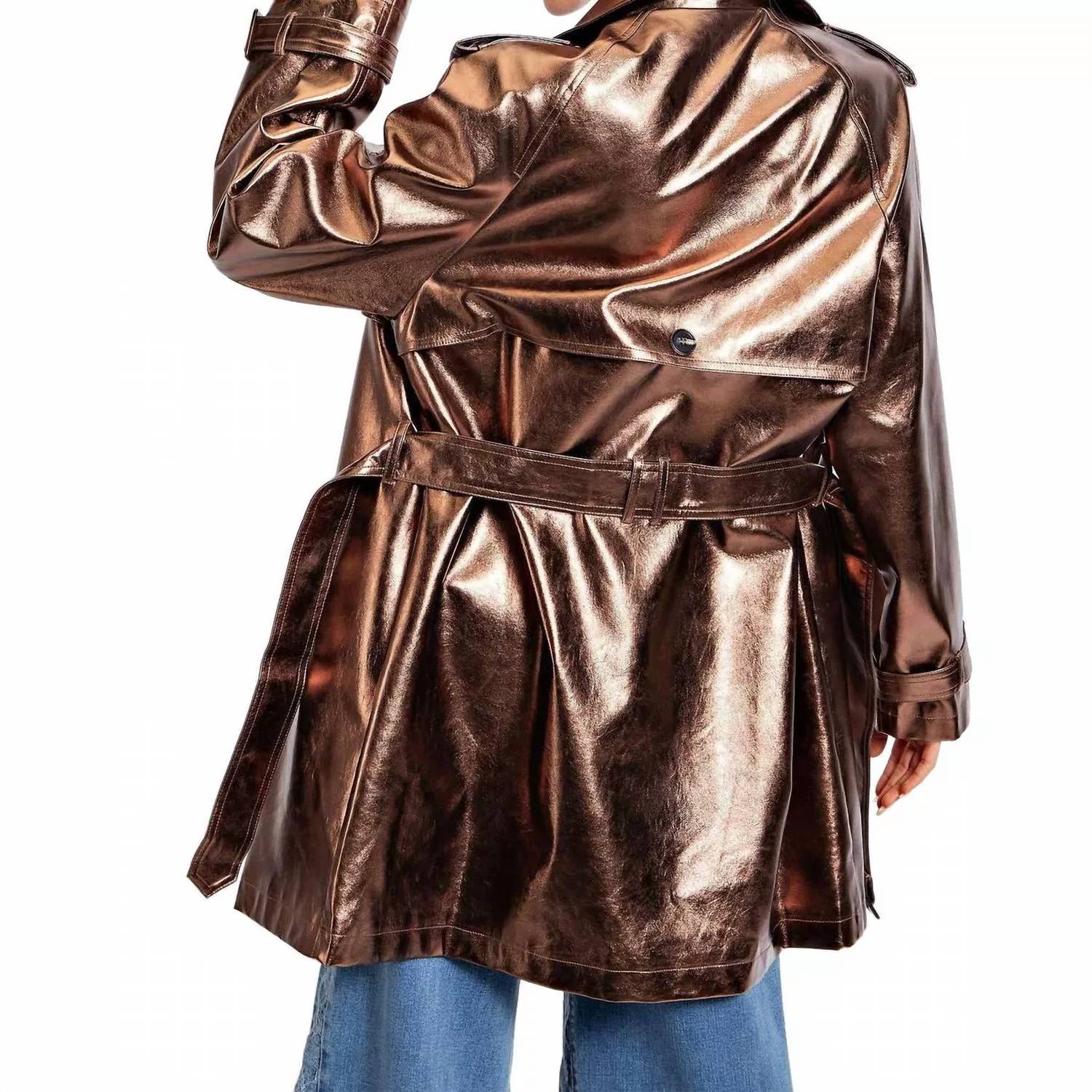 Easel - Retro Faux Leather Trench Coat