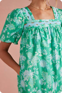 Strut & Bolt - Botanical Garden Ric-rac Puff Sleeve Mini Dress