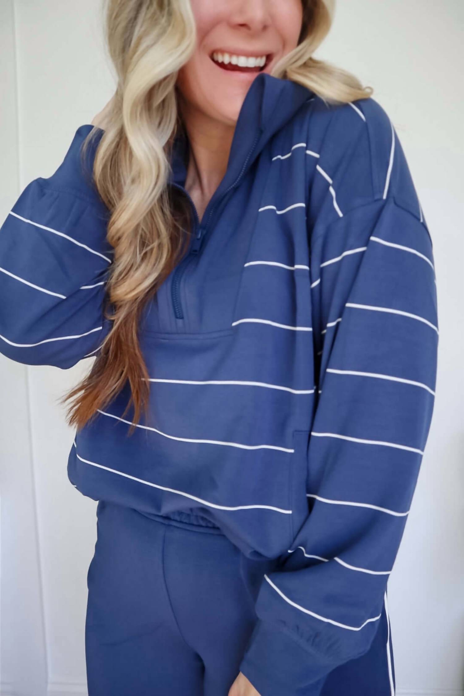 Rae Mode - Victoria Stripe Quarter Zip Top & Piping Straight Leg Pant Set