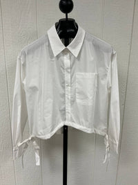 Heyson Women's Drawstring Poplin Shirt in off white - women's long sleeve top