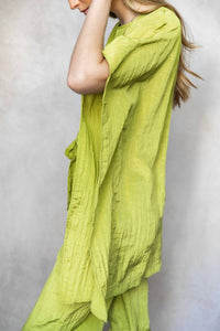 Before You Lemongrass Satin Tie Front Tunic in green - women's shirt - view 6