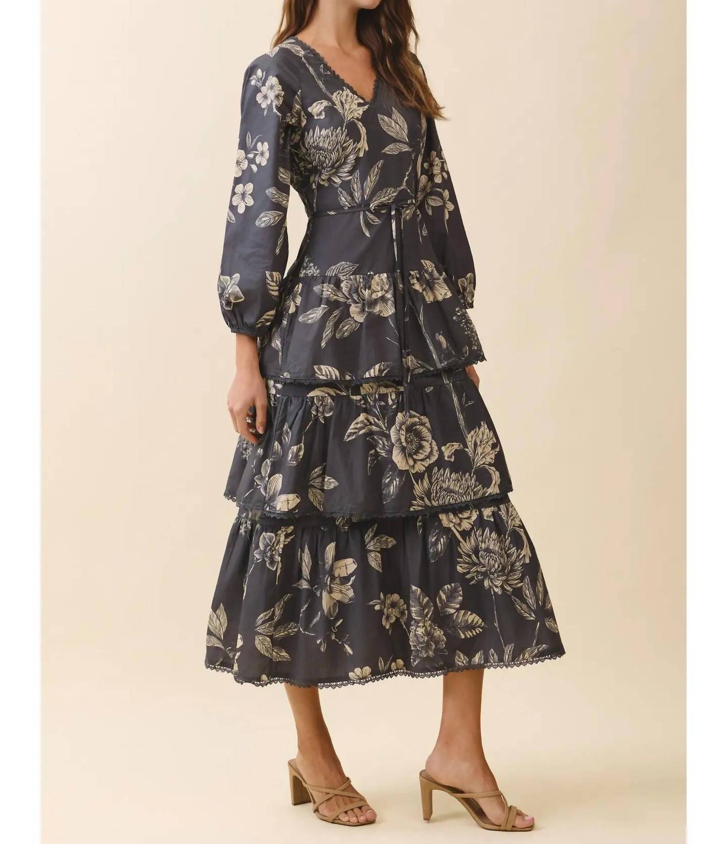 Tcec - Lace Detail Floral Midi Dress