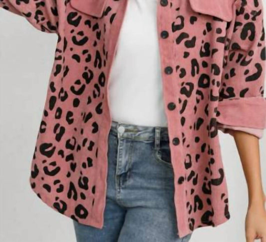 Epretty - Leopard Print Corduroy Shirt Jacket Shacket
