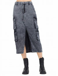 Vintage Havana Washed Split Front Midi Skirt in blue - women's skirt