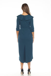 Joseph Ribkoff - 3/4 Sleeve Ruffled High-low Midi Dress