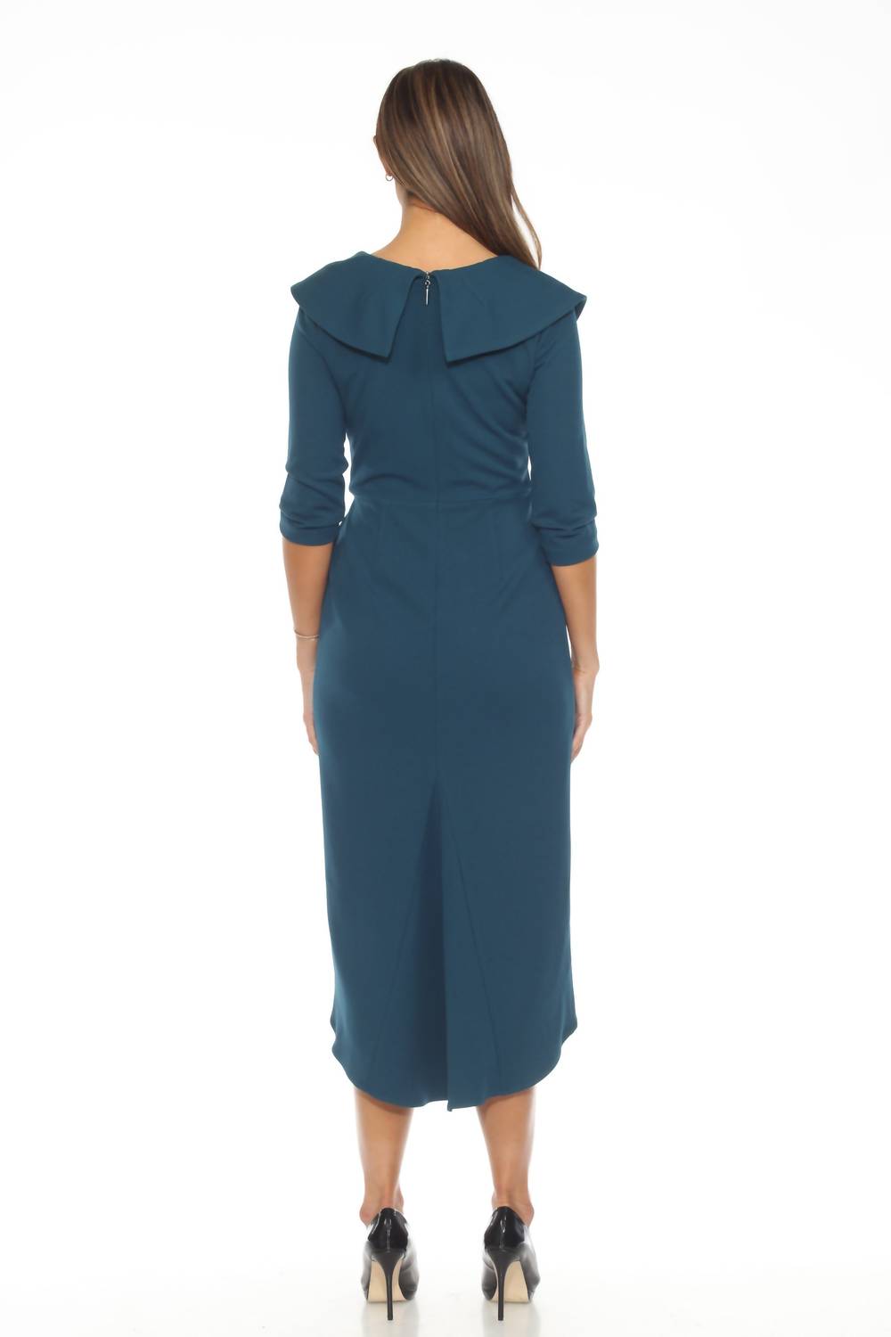 Joseph Ribkoff - 3/4 Sleeve Ruffled High-low Midi Dress