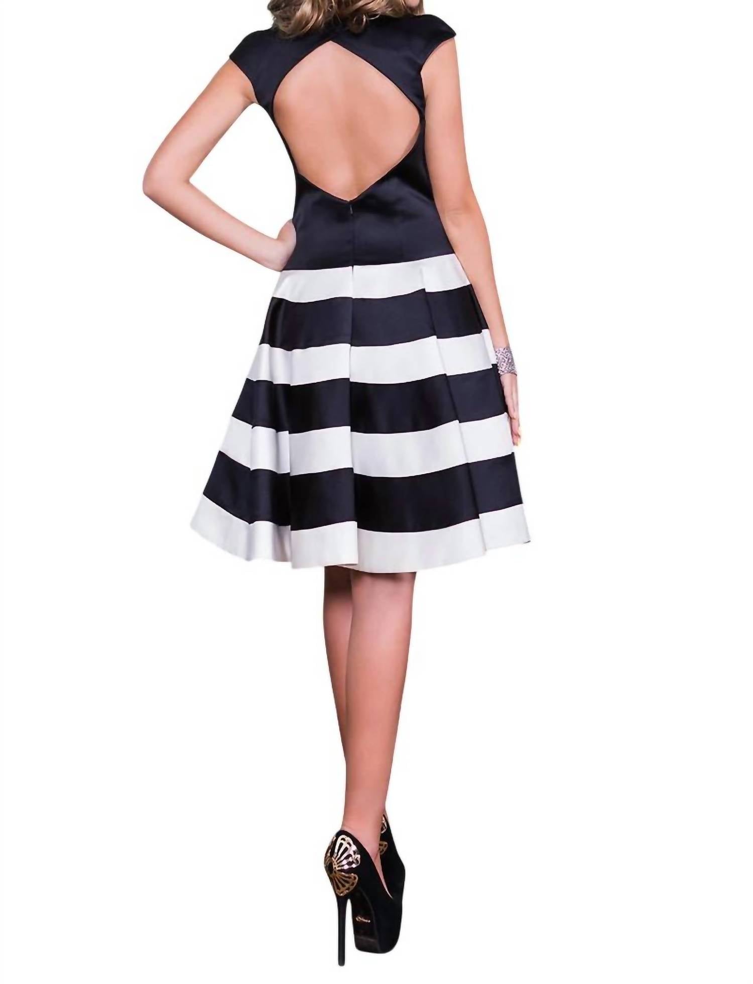 Jovani - Cap Sleeve Fit And Flare Satin Cocktail Dress