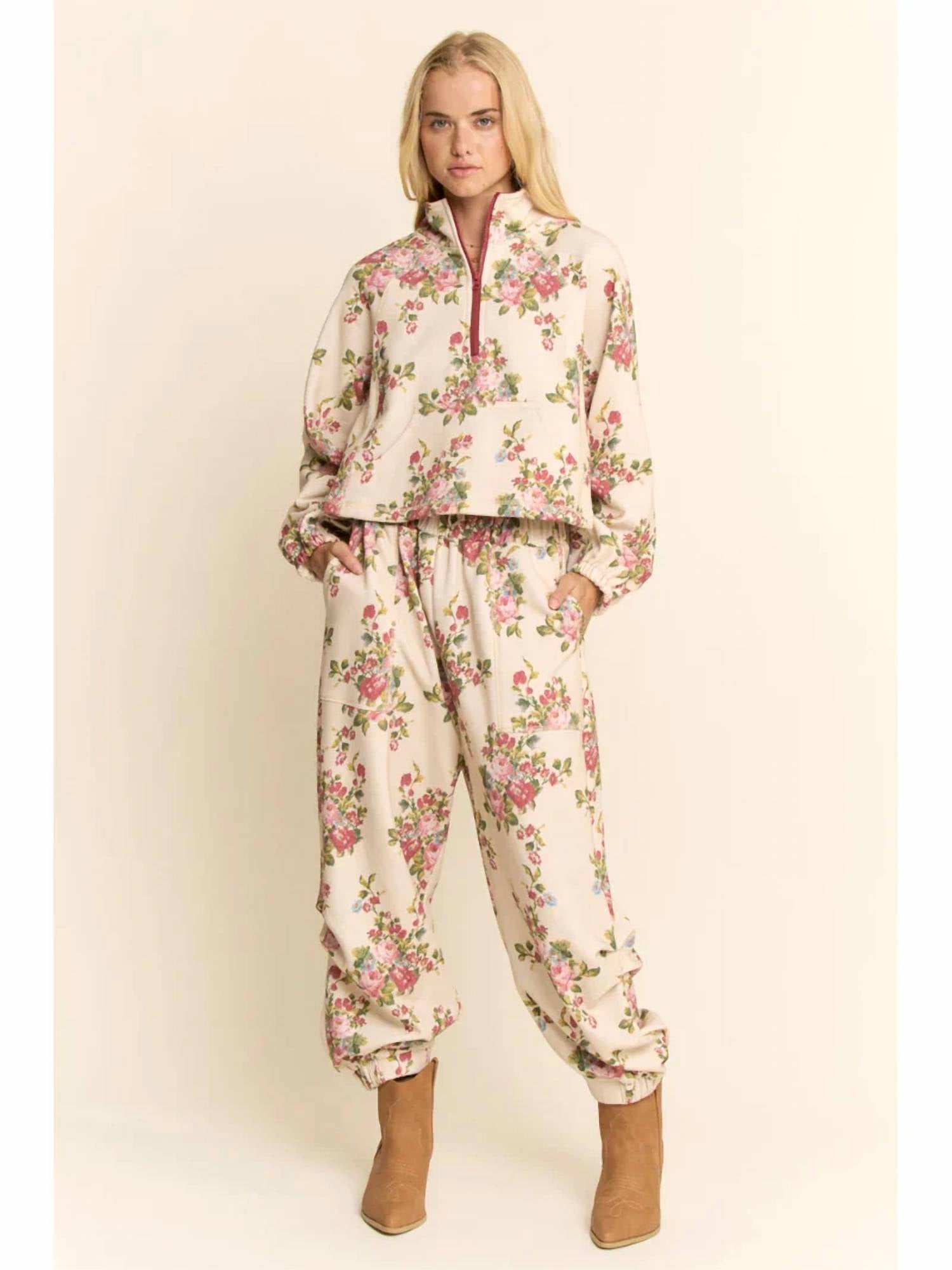 Davi & Dani - Flower Printed Half Zip Jacket