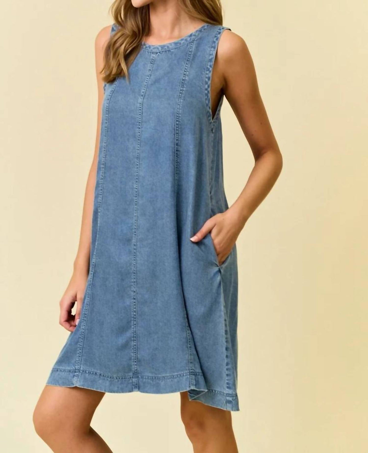 Doe And Rae - Scoop Neck Flare Denim Mini Dress
