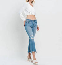 Flying Monkey - Bletilla Mid Rise Cropped Flare Denim Jeans