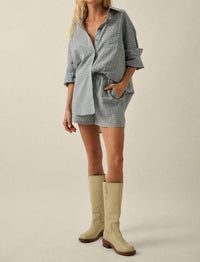 PROMESA Plaid Textured Seersucker Oversize Button-up Pocket Shirt in chambray - women's shirt - alternate view
