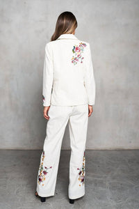 PAPARAZZI Woven Yarn Dyed Embroidered Pin Stripe Blazer in ivory - women's jacket - alternate view