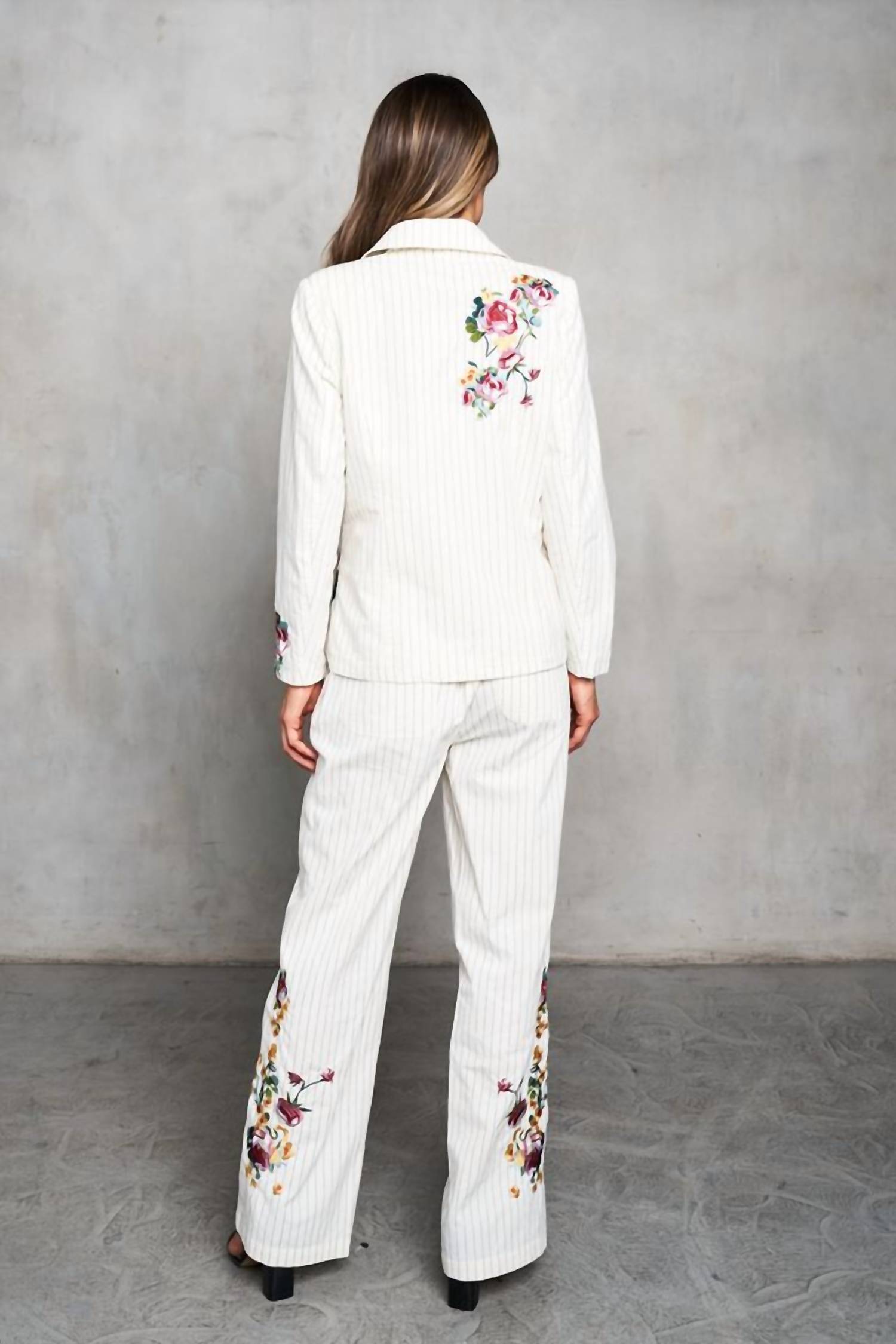 PAPARAZZI Woven Yarn Dyed Embroidered Pin Stripe Blazer in ivory - women's jacket - alternate view