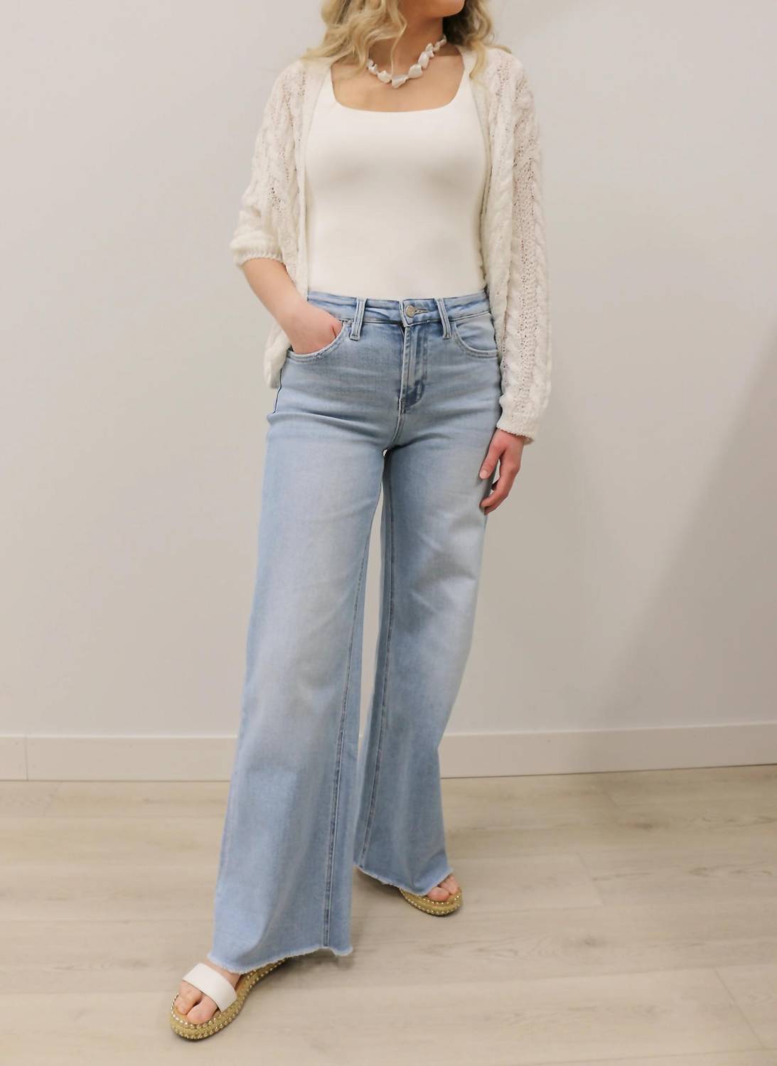 Vervet By Flying Monkey - Judy Wide Leg Comfort Stretch Raw Hem Jeans