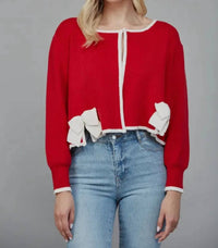Fate - Contrast Bow Detail Open Cardigan