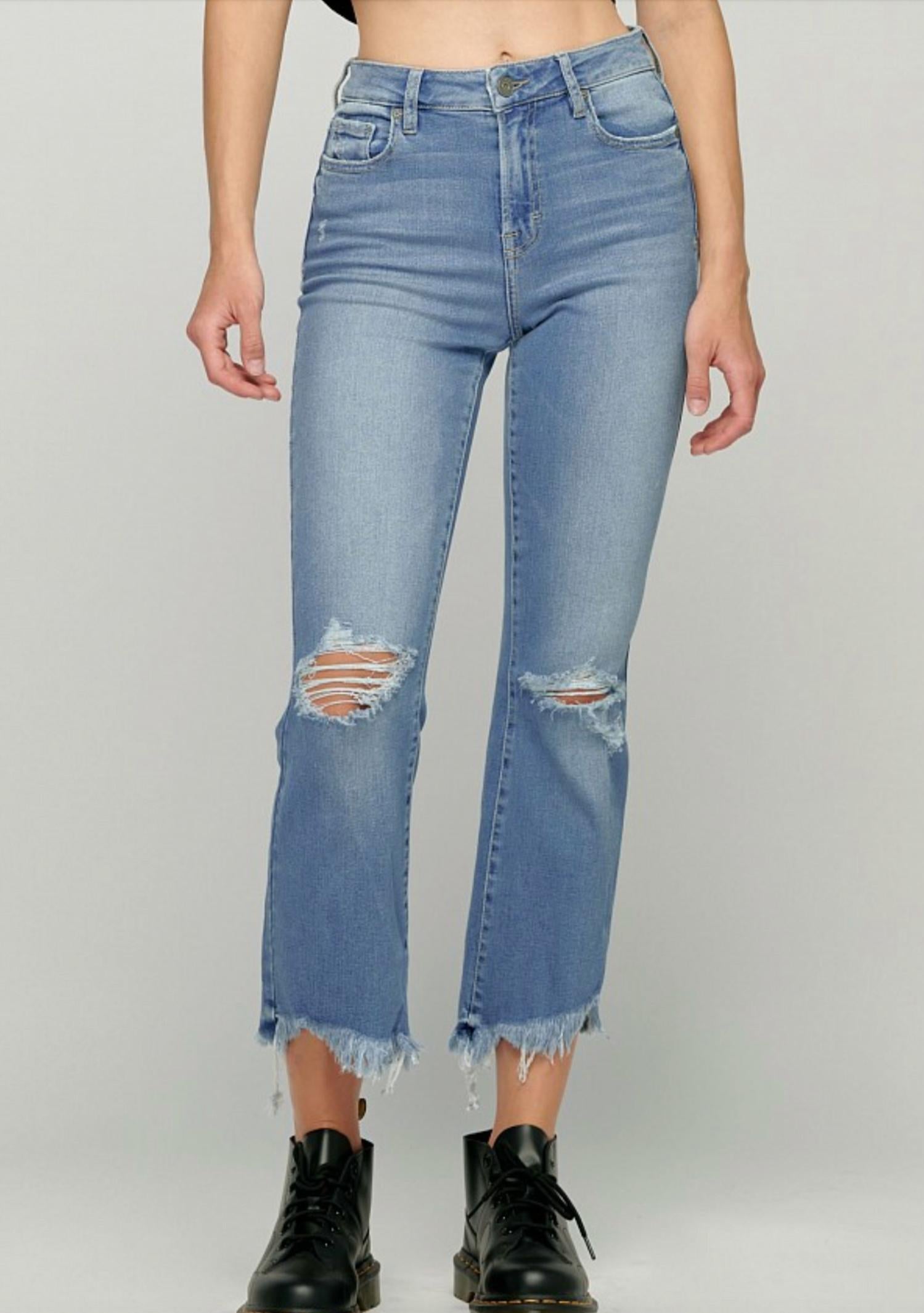 Hidden - Helena High Rise Cropped Flare Jeans With Uneven Hem